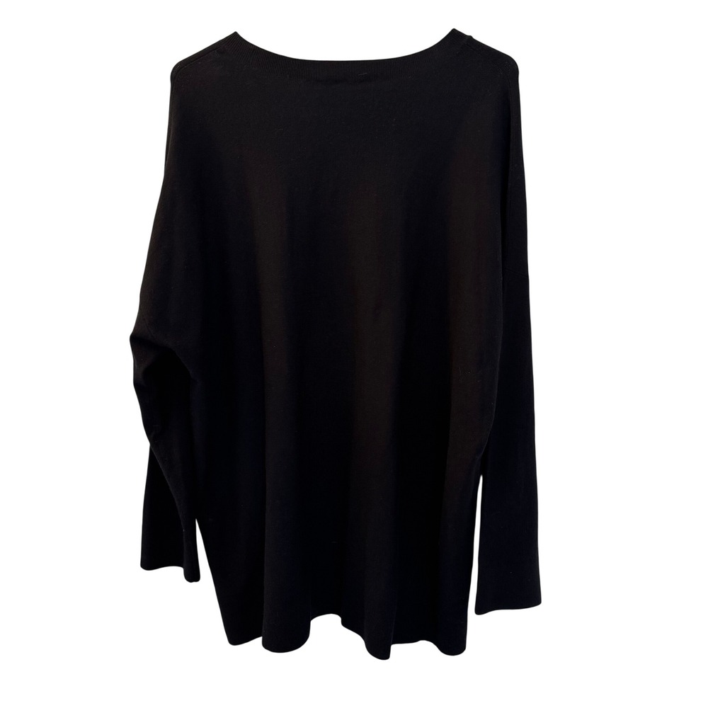 Eileen Fisher Black Wool Blend Oversized High Low Sweater Italian Yarn Large - Picture 2 of 9